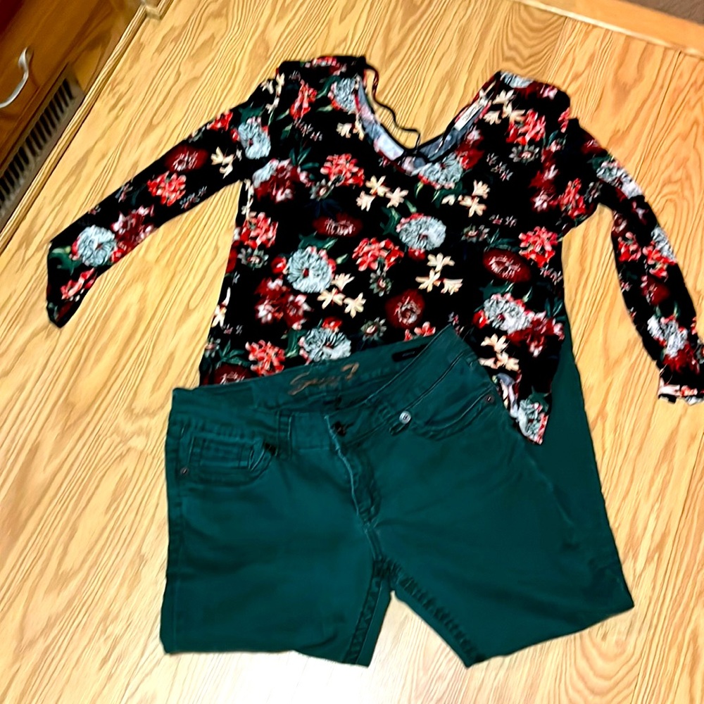 Seven7 green skinny jeans